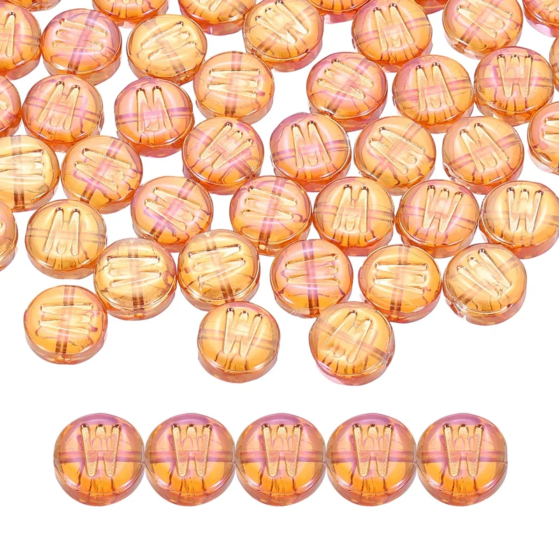 60Pcs Glass Letter Beads, 10mm W Initial Letter Spacer Beads, Red Orange