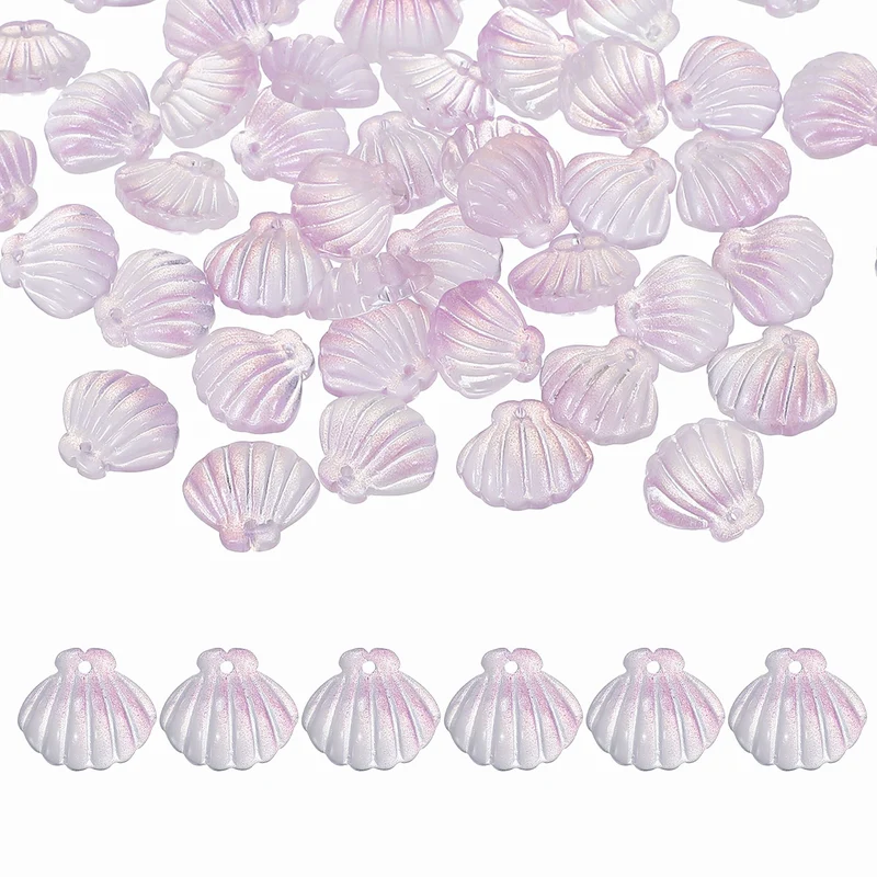 50 Pcs Glass Crystal Bead, Scallop Shape Beads for Jewelry Making, Purple