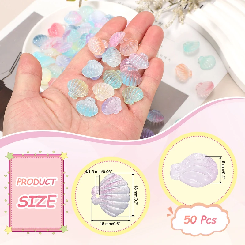 50 Pcs Glass Crystal Bead, Scallop Shape Beads for Jewelry Making, Purple