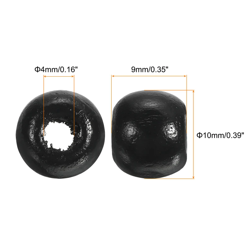 Natural Wood Beads, 400Pcs 10mm Diameter Round Loose Spacer Beads, Black