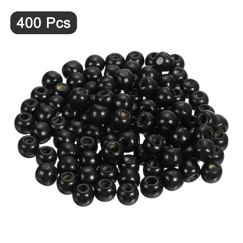 Natural Wood Beads, 400Pcs 10mm Diameter Round Loose Spacer Beads, Black