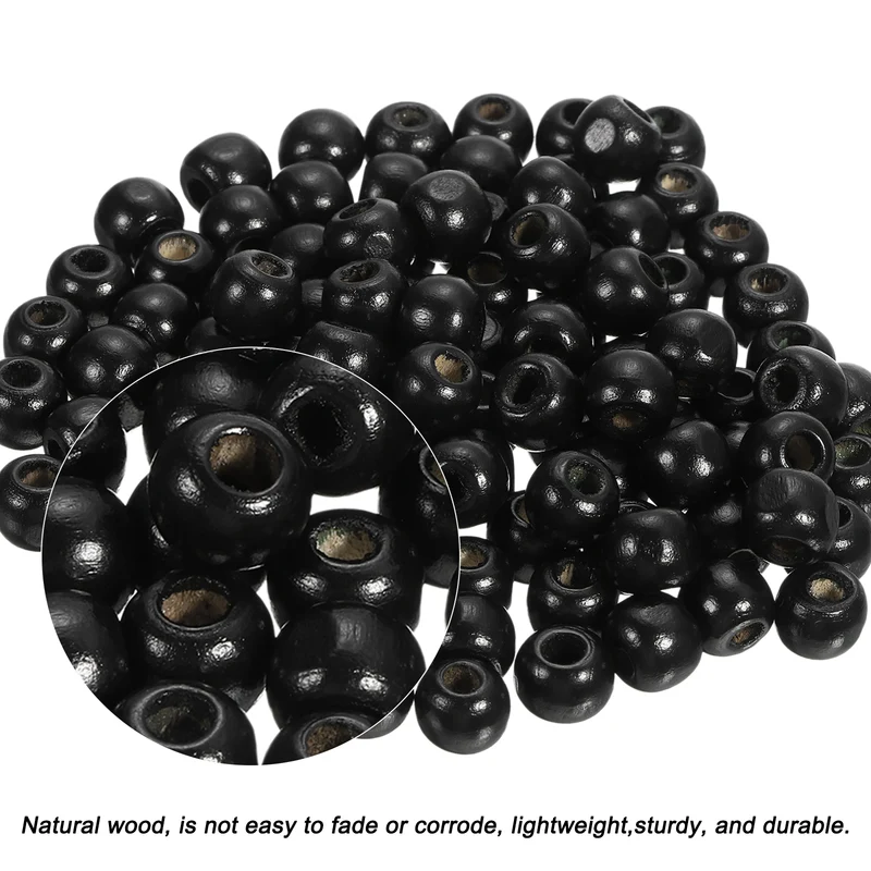 Natural Wood Beads, 400Pcs 10mm Diameter Round Loose Spacer Beads, Black