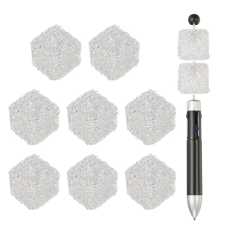 8 Pcs Square Rhinestone Beads for Pens, 17mm Sugar Beads for DIY, Crystal Clear