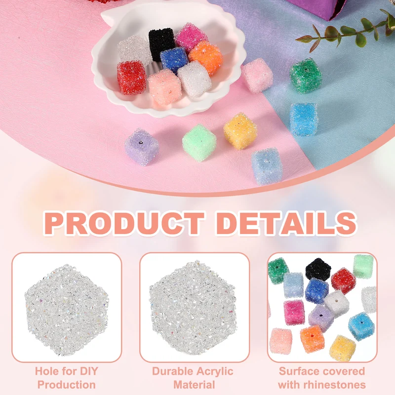 8 Pcs Square Rhinestone Beads for Pens, 17mm Sugar Beads for DIY, Crystal Clear
