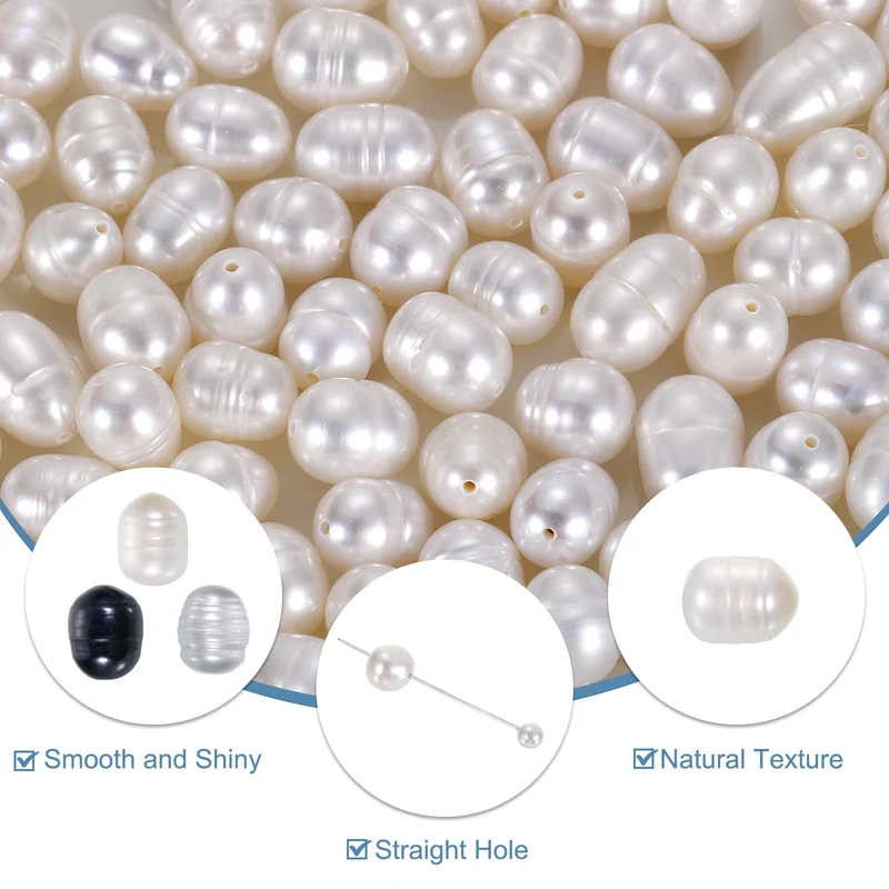 100 Pcs 7-8mm 0.8mm Hole Oval Shape Freshwater Pearl Beads,White