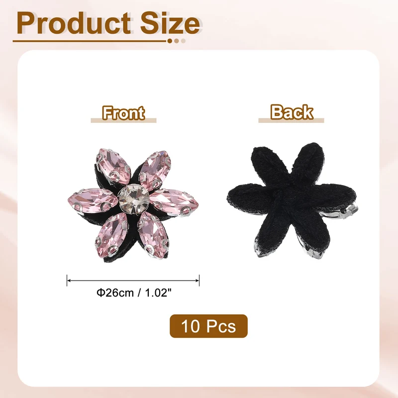 10Pcs Handmade Flower Beaded Patches, Glass Crystal Appliques, Pink/Clear