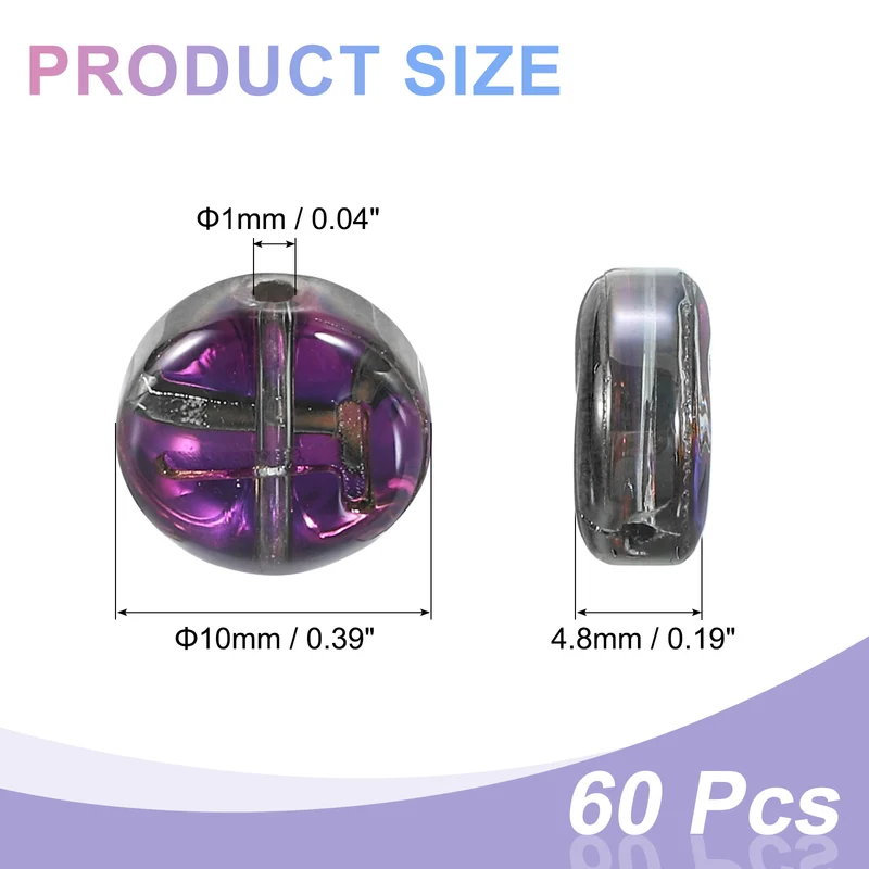 60Pcs Glass Letter Beads, 10mm t Initial Letter Spacer Beads, Black Purple