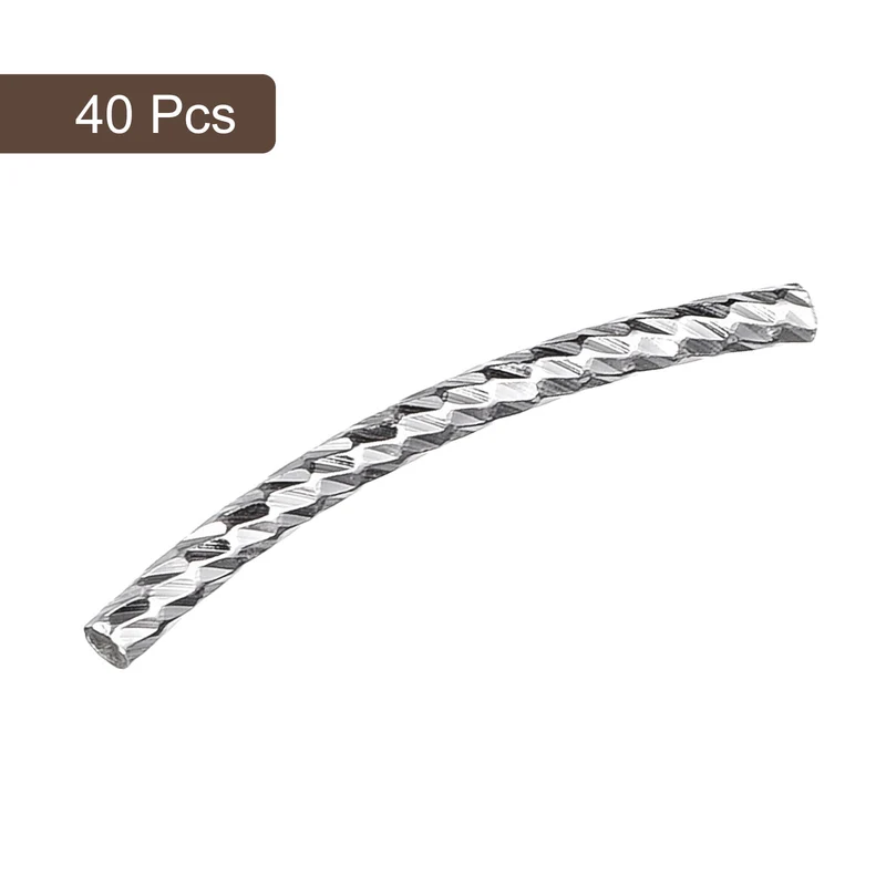 40Pcs Brass Curved Tube Beads, 1.5x20mm Noodles Spacer Bead, Silver Tone