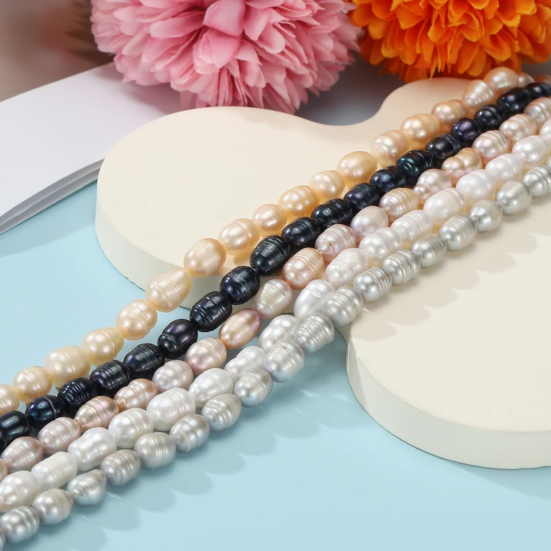 Freshwater Pearl Beads, 4-5mm Rice Shape Pearl String, Beige Pink