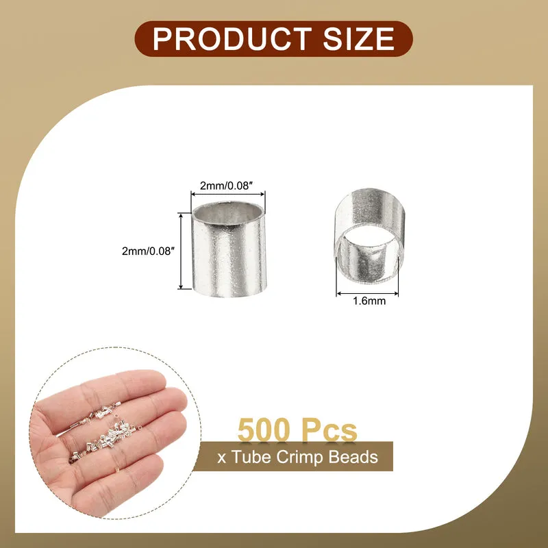500Pcs Tube Crimp Beads 2x2mm Crimp Beads for Jewelry Making Silver