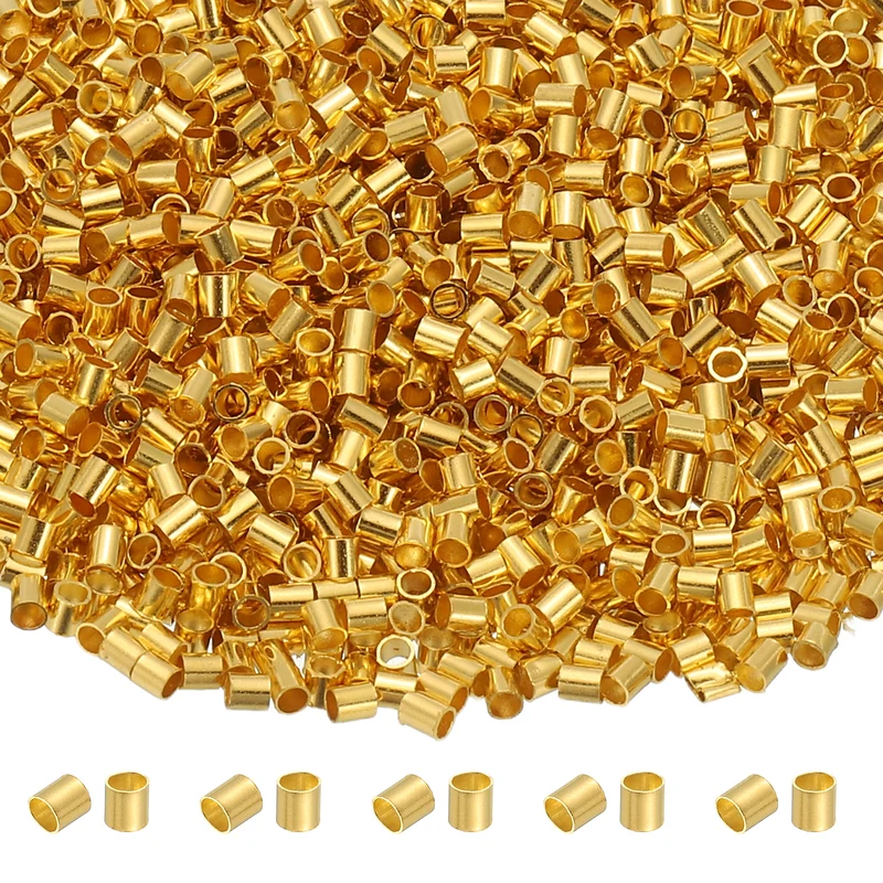 2000 Pcs Tube Crimp Beads, 1.5x1.5mm Crimp Beads for Jewelry Making, Gold