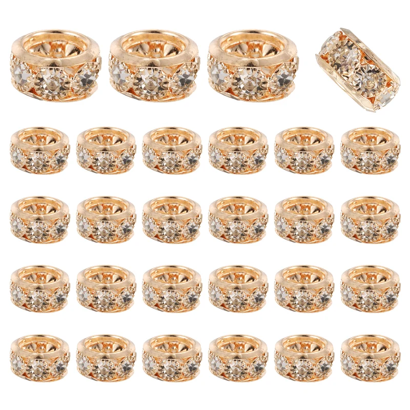 40Pcs 12mm Large Hole Rhinestone Beads European Bulk Spacer Bead Gold