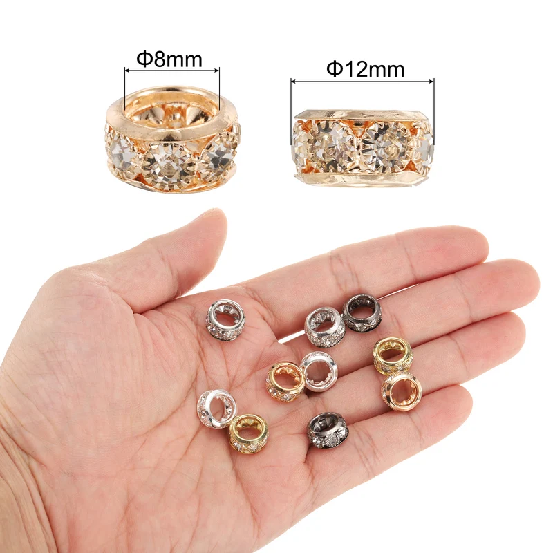 40Pcs 12mm Large Hole Rhinestone Beads European Bulk Spacer Bead Gold