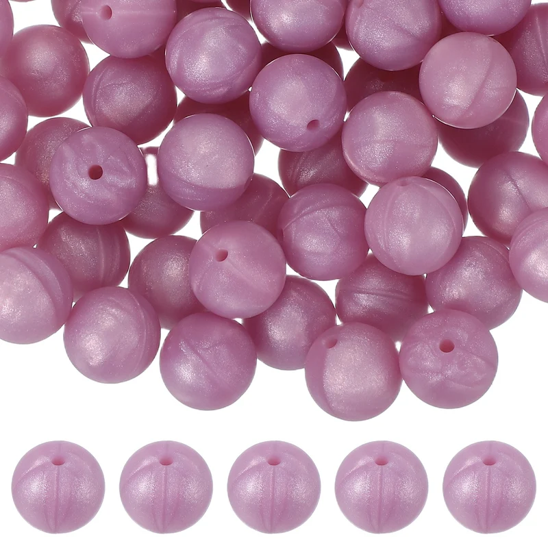 60 Pcs Silicone Beads, 15mm Bulk Beads for Keychain Making, Dark Pink