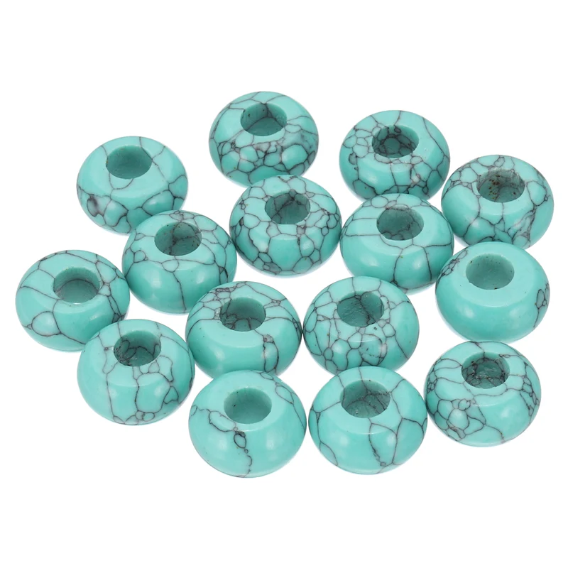 15 Pcs Natural Gemstone Beads, Large Hole Rondelle Beads Loose European Crystal Beads Pack for Jewelry Bracelet DIY Craft, 14 x 8 MM, Turquoise
