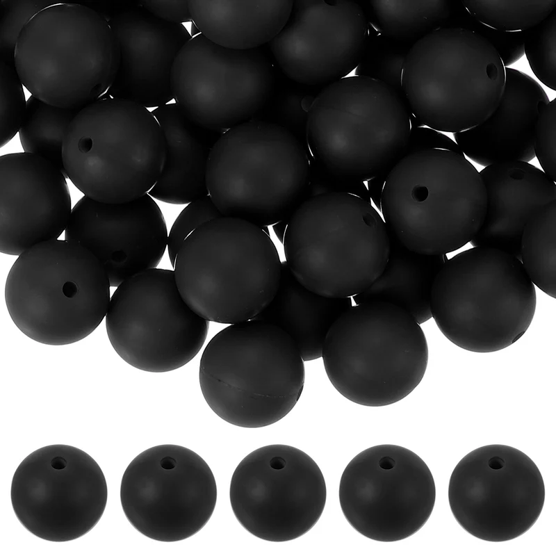 60 Pcs Silicone Beads, 15mm Bulk Beads for Keychain Making, Black