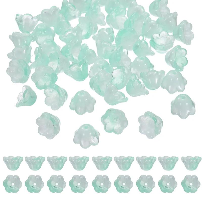 100 Pcs Glass Flower Beads for Jewelry Making, Loose Bead Charm, Cyan