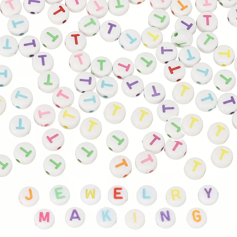 Alphabet Beads, 100 Pcs Rainbow Letter Beads Acrylic Charms, 4x7mm, Letter T