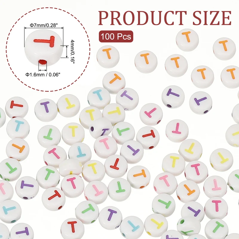 Alphabet Beads, 100 Pcs Rainbow Letter Beads Acrylic Charms, 4x7mm, Letter T