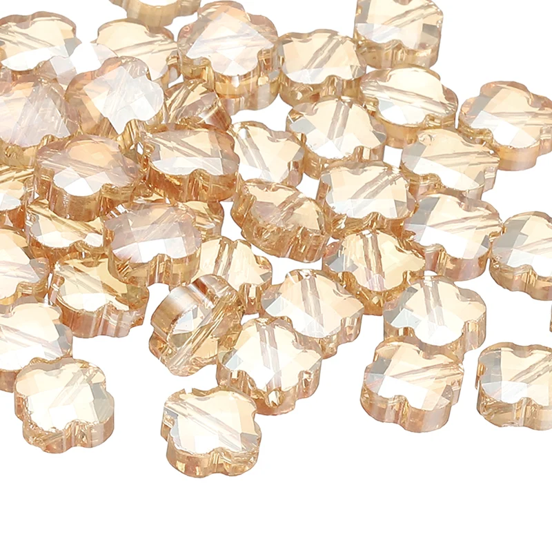 Glass Beads, 100 Pcs 8mm Shamrock Charm Transparent Crystal Glass Beads Clear Jewelry Making Supplies for Bracelets DIY Crafts, Gold