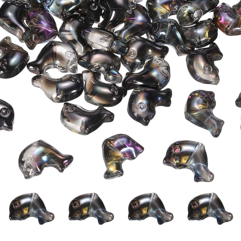 120Pcs Glass Dolphin Beads, Sea Dolphin Glass Bead, Half Black Purple