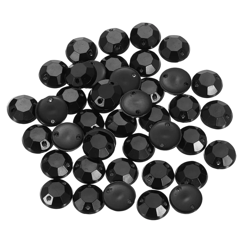 100Pcs Flat Back Sew on Rhinestones Beads 10mm Crystal Round Gems Black