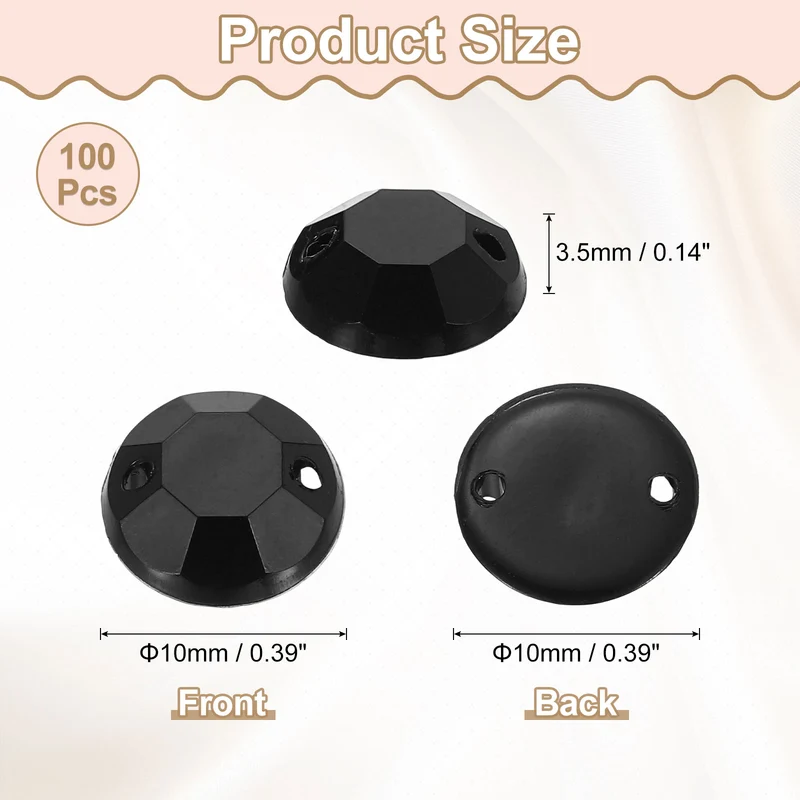 100Pcs Flat Back Sew on Rhinestones Beads 10mm Crystal Round Gems Black