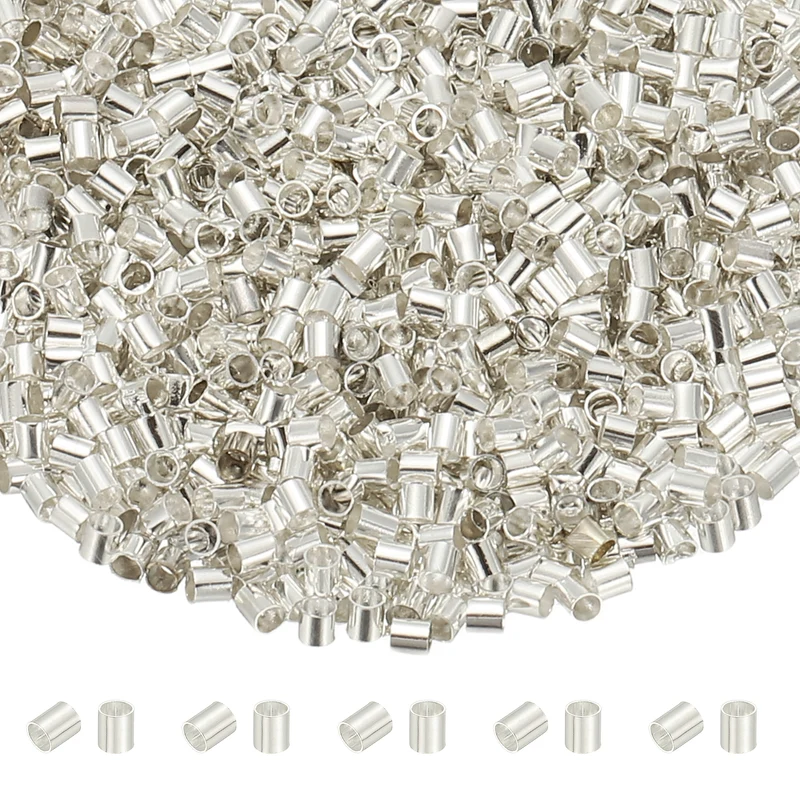 2000 Pcs Tube Crimp Beads, 1.5x1.5mm Crimp Beads for Jewelry Making, Silver