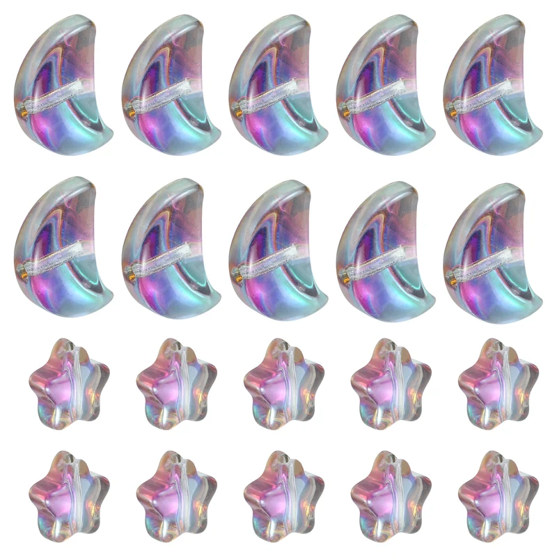 60Pcs Star Moon Shaped Beads, 2 Style Acrylic Spacer Beads Rose Red Green