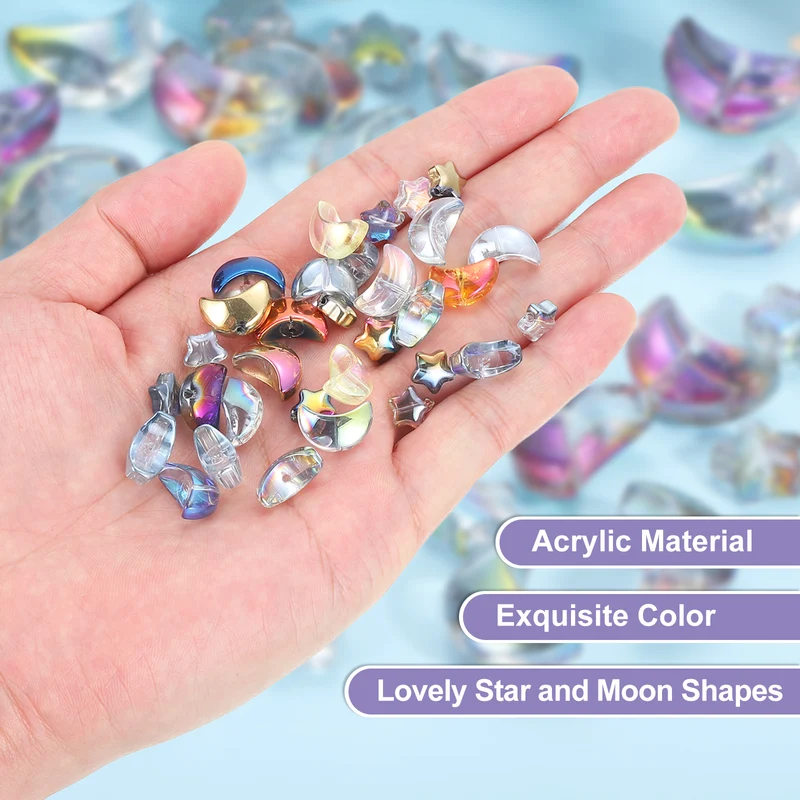 60Pcs Star Moon Shaped Beads, 2 Style Acrylic Spacer Beads Rose Red Green