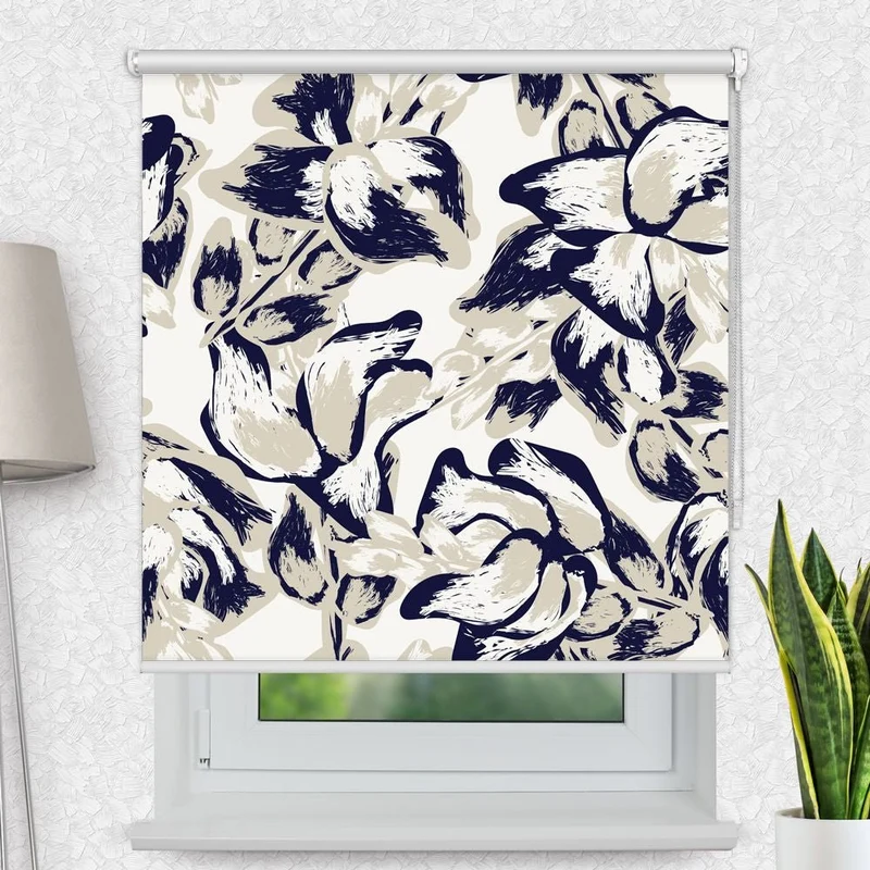 Motivrollo 'Abstrakt Blau Floral' | Bis B 430 x H 440 cm