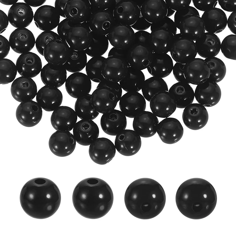 200pcs Black Acrylic Round Beads 8mm Plastic Resin Loose Bead