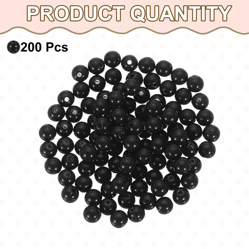 200pcs Black Acrylic Round Beads 8mm Plastic Resin Loose Bead