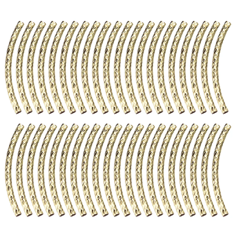40Pcs Brass Curved Tube Beads, 1.5x30mm, Light Golden