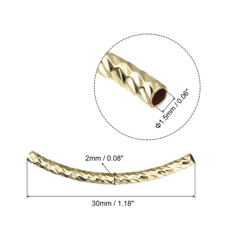 40Pcs Brass Curved Tube Beads, 1.5x30mm, Light Golden