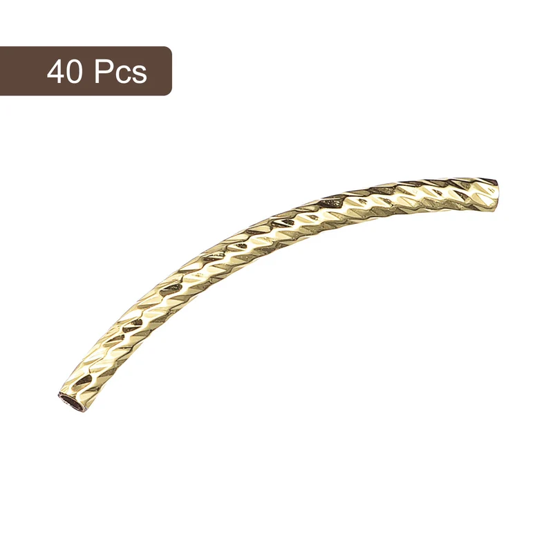 40Pcs Brass Curved Tube Beads, 1.5x30mm, Light Golden