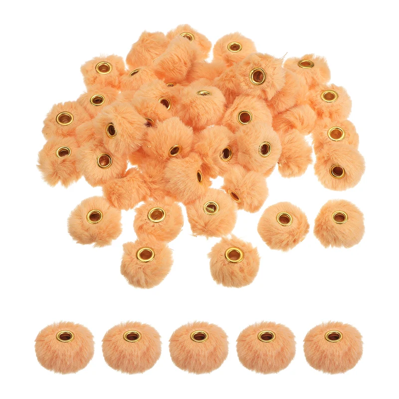 50Pcs Pom Pom Beads, Faux Fur Fuzzy Spacers Bead with 4mm Hole, Orange