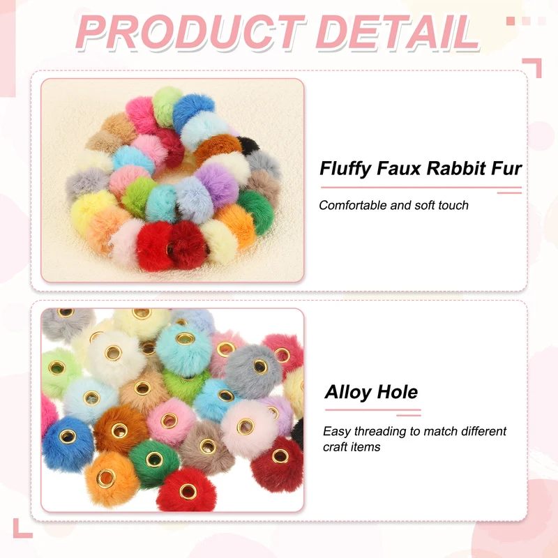 50Pcs Pom Pom Beads, Faux Fur Fuzzy Spacers Bead with 4mm Hole, Orange