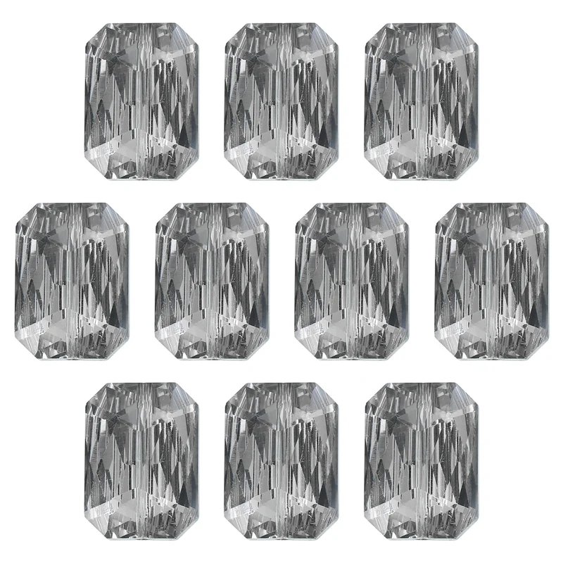 10Pcs Rectangle Crystal Glass Beads, Faceted Glass Beads, Metallic Black