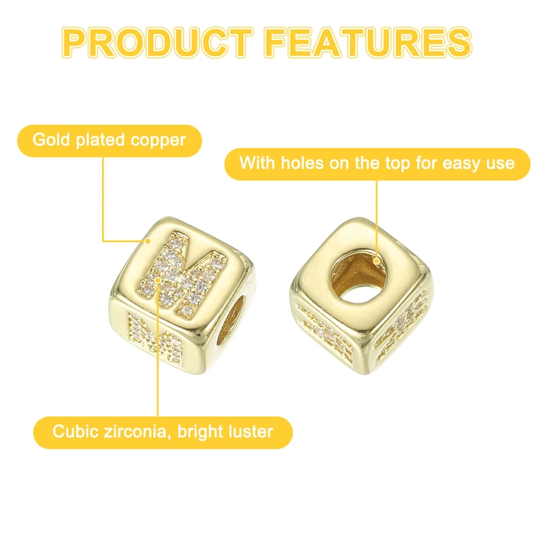 Rhinestone Letters Cube Beads, 26 Letters Dice Charm Alphabet m