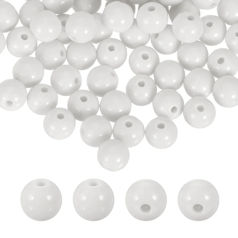 100pcs White Acrylic Round Beads 10mm Plastic Resin Loose Bead