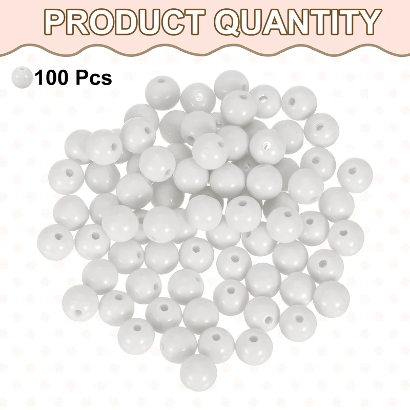 100pcs White Acrylic Round Beads 10mm Plastic Resin Loose Bead