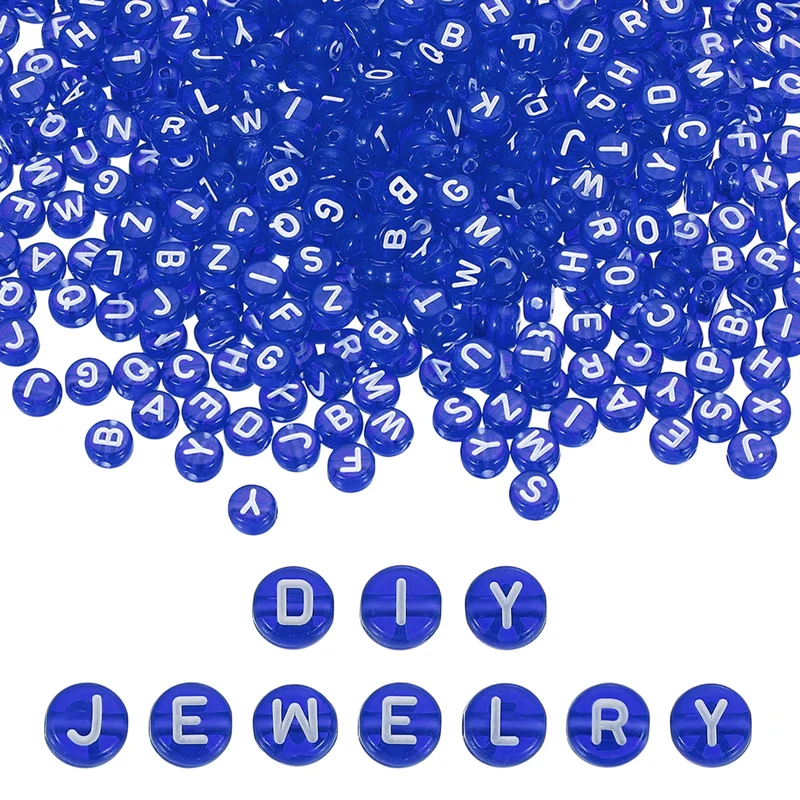 1000 Pcs Letter Beads, 4x7mm Acrylic Alphabet Beads Friendship Bracelet DIY Kit for Bracelets Jewelry Making Supplies, Dark Blue