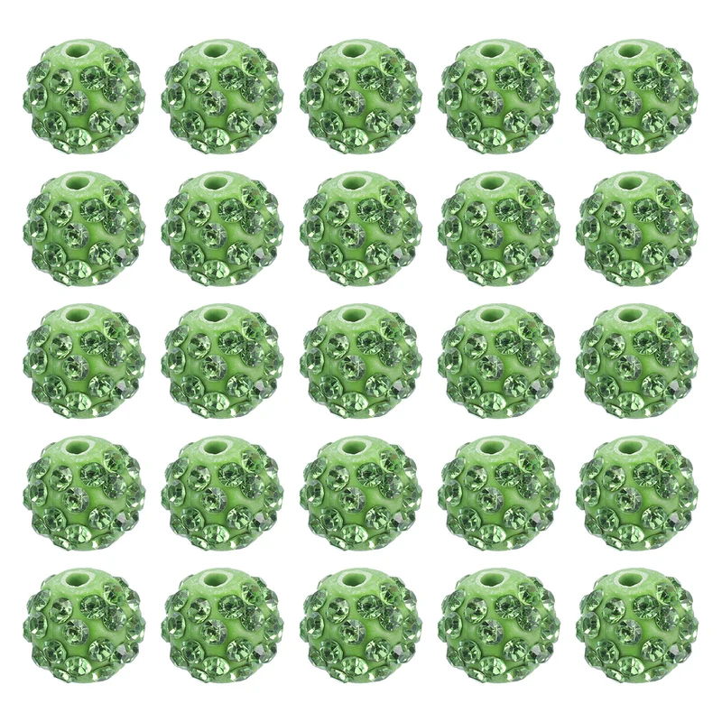 50Pcs 10mm Rhinestone Clay Beads Crystal Disco Bead for DIY Light Green