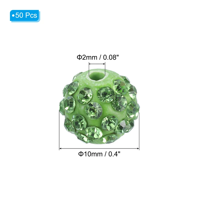 50Pcs 10mm Rhinestone Clay Beads Crystal Disco Bead for DIY Light Green