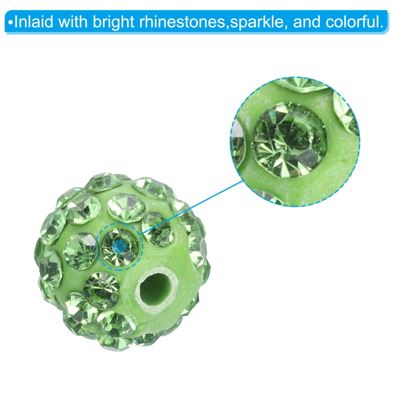 50Pcs 10mm Rhinestone Clay Beads Crystal Disco Bead for DIY Light Green