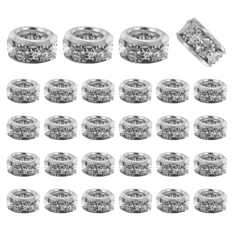 40Pcs 10mm Large Hole Rhinestone Beads European Bulk Spacer Bead Silver