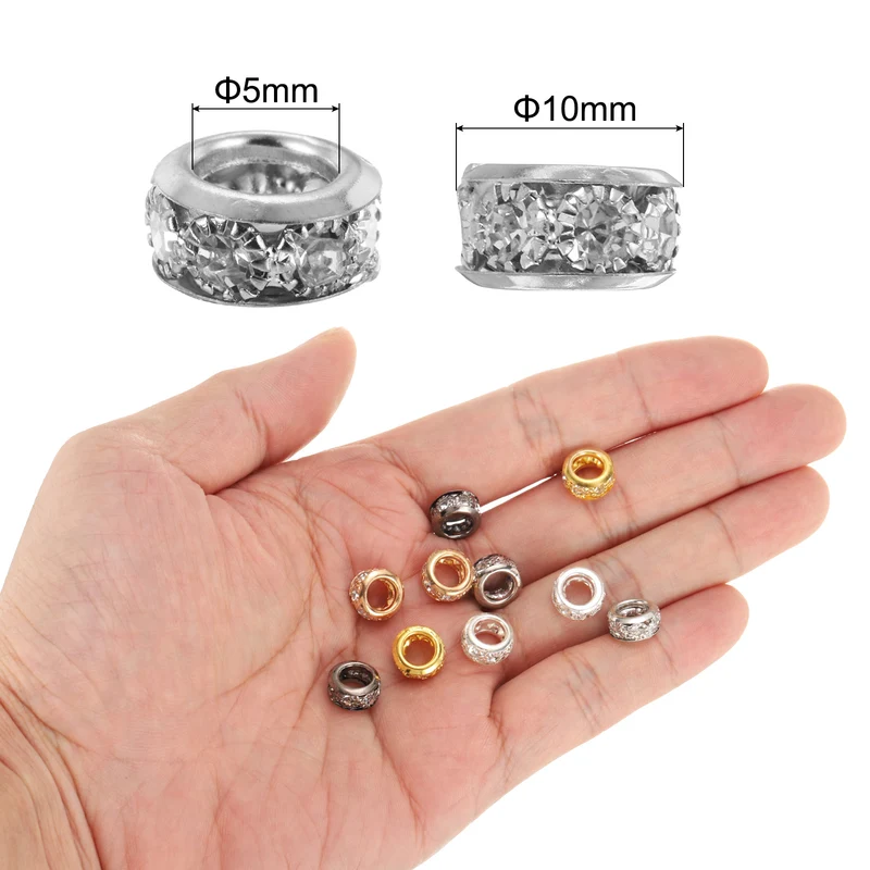 40Pcs 10mm Large Hole Rhinestone Beads European Bulk Spacer Bead Silver