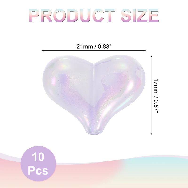 10Pcs Acrylic Heart Focus Beads, 21x17mm Heart Focal Pens Bead (Purple)
