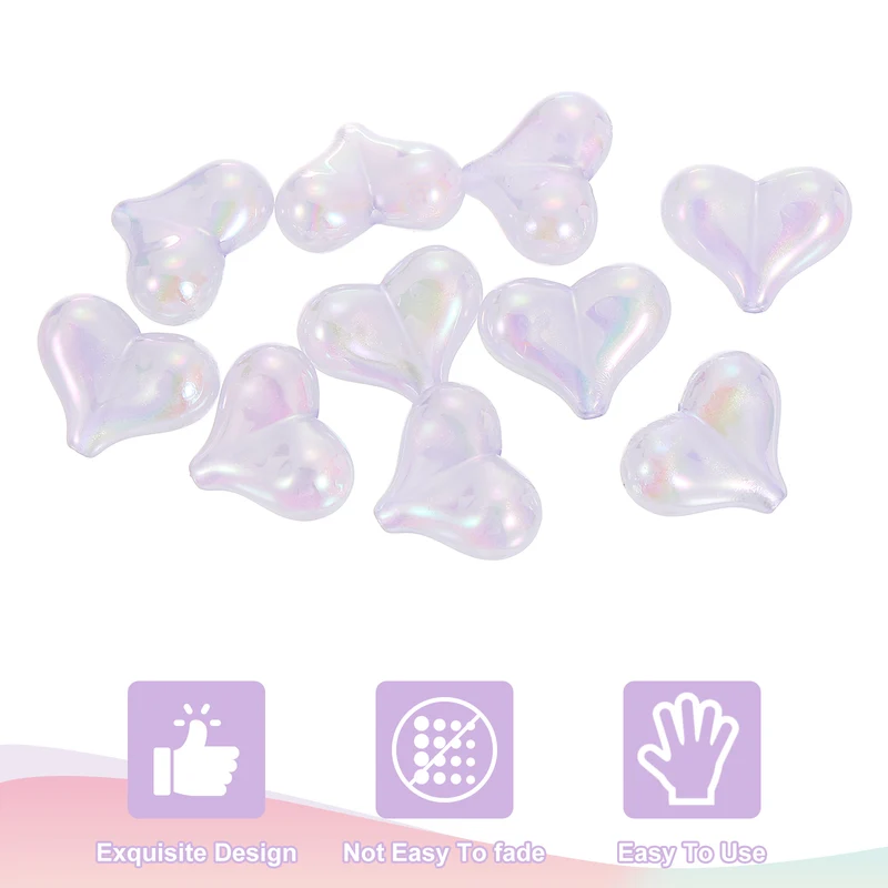 10Pcs Acrylic Heart Focus Beads, 21x17mm Heart Focal Pens Bead (Purple)